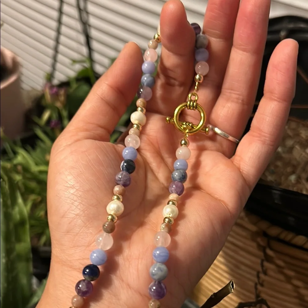 ✨ Handmade Freshwater Pearl + Amethyst + Rose Quartz + Agate Beaded Necklace